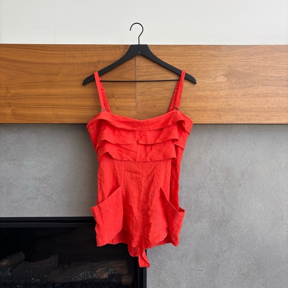 NWT By Anthropologie Linen Short Romper Bright Red, Size S - Picture 3 of 15